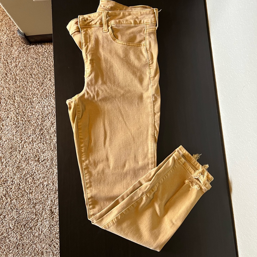 American eagle high rise jegging crop, Mustard yellow with distress 14 long